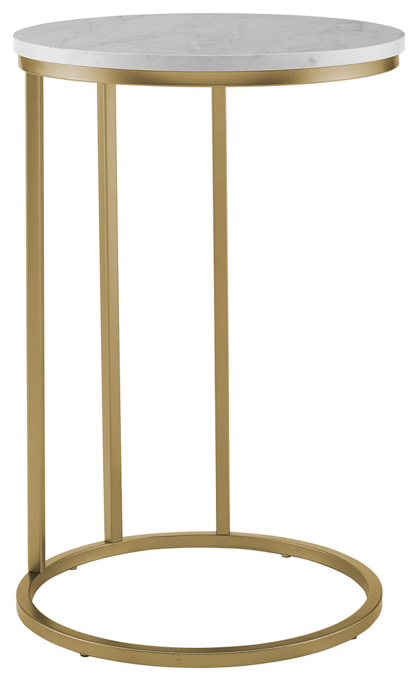 16" Modern Round C Side Table with Metal Base Contemporary Side