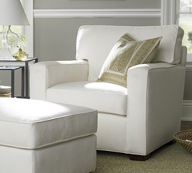 PB Square Upholstered Armchair, Polyester Wrap Cushions, Washed Linen/Cotton Whi