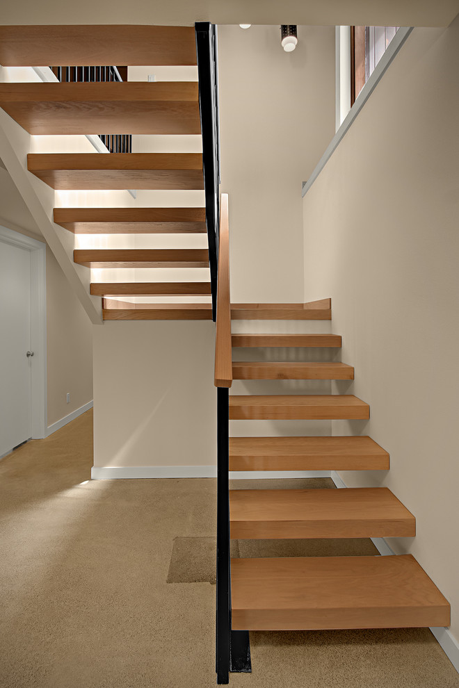 Midcentury floating staircase in Seattle.