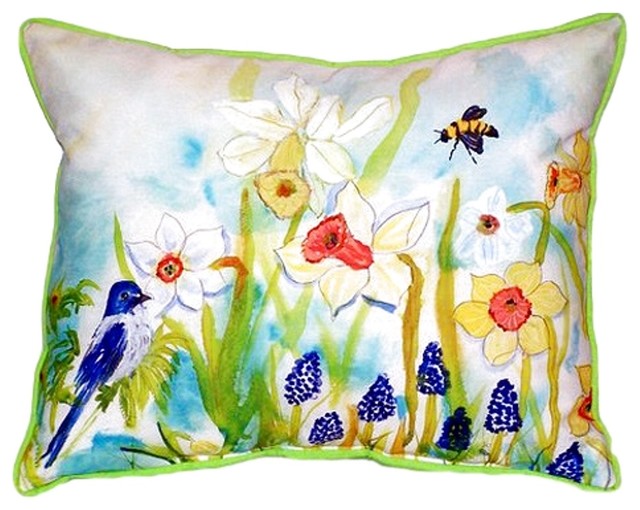 Bird & Daffodils Small Indoor/Outdoor Pillow 12x12 - Set of Two