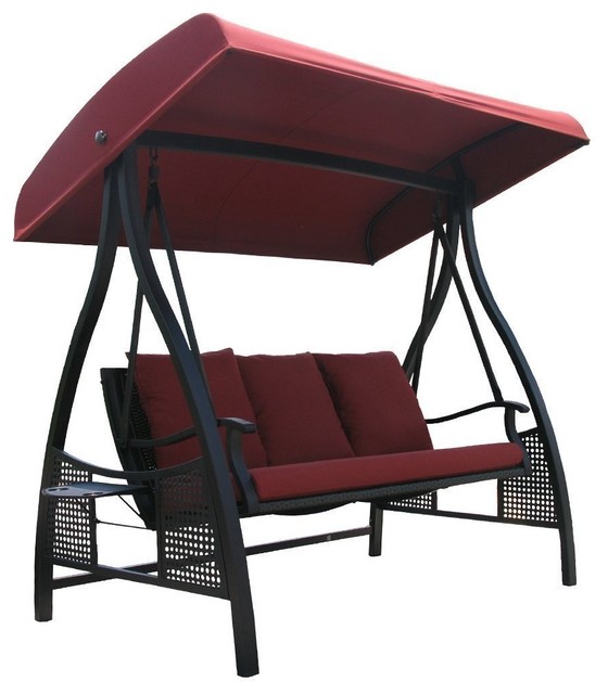 Abba Patio 3-Seat Steel Frame Swing With Adjustable Canopy, Red