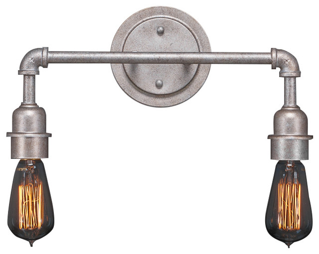 Vintage 2 Light Bath Bar In Aged Silver, 60 Watt Amber Antique Bulb