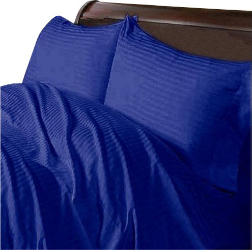 300TC 100% Egyptian Cotton Stripe Egyptian Blue California King Size Flat Sheet