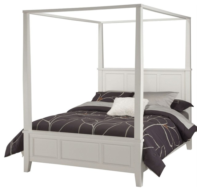 Queen Size Canopy Bed In Contemporary White Wood Finish Queen Size Canopy Bed In Contemporary