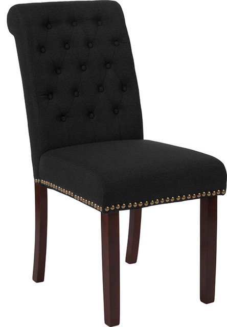 Black Tufted Fabric Back Dining Chair, Linen Nailhead Dining Chairs