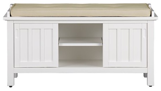 Brighton White Storage Bench with Natural Cushion | Crate&Barrel