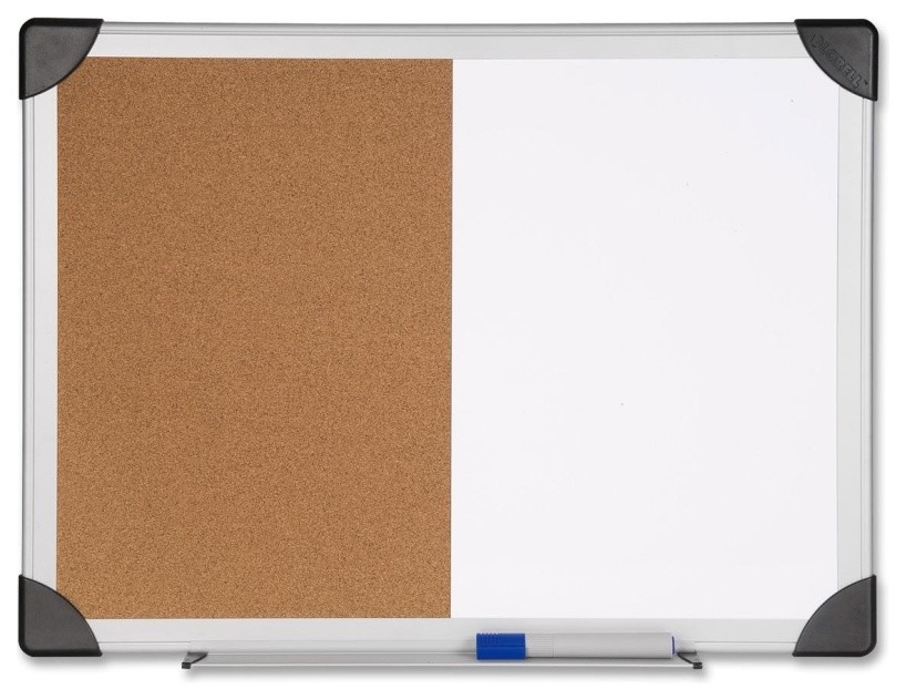 Lorell Dry Erase/Cork Board Combination, 24"X36", Natural Cork