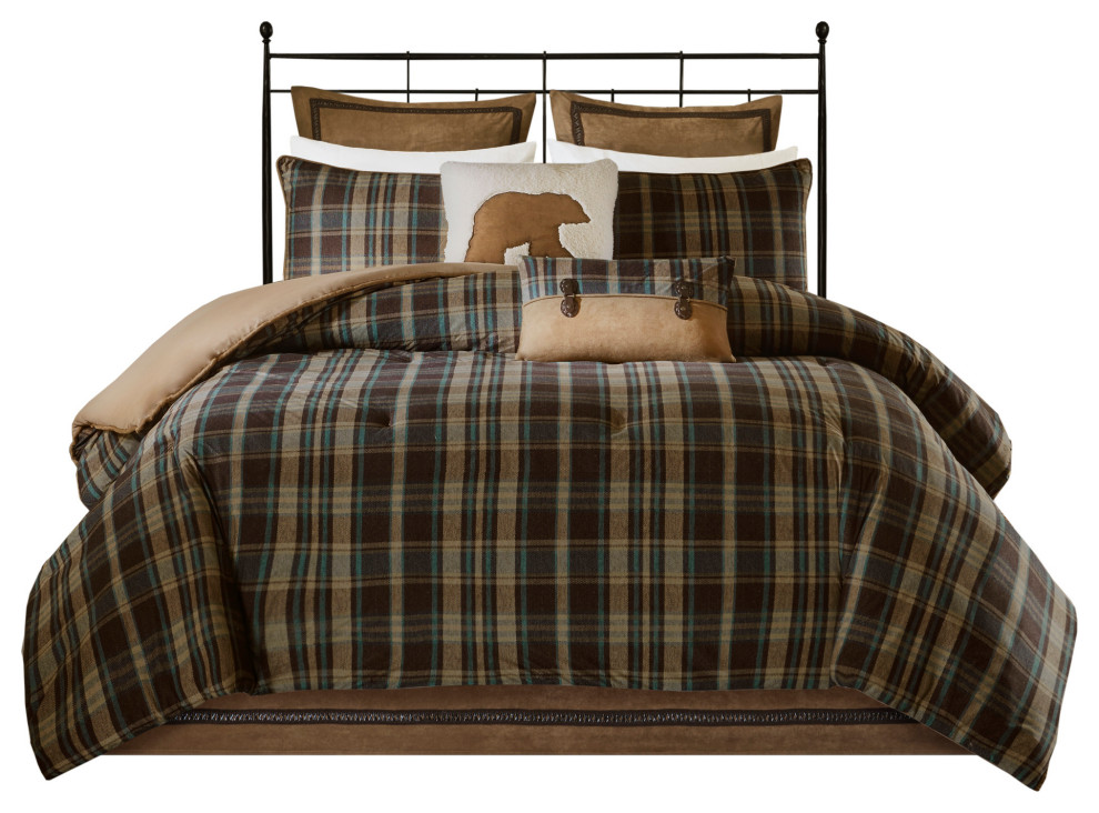 Woolrich Hadley Plaid Cottage Taupe Comforter Set, Terra Brown, Twin