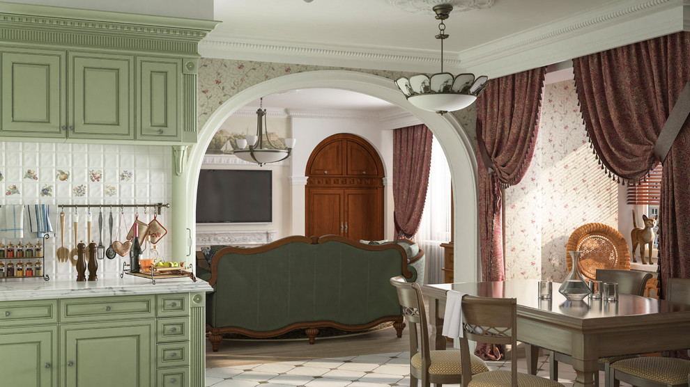 Вид из кухни на гостиную