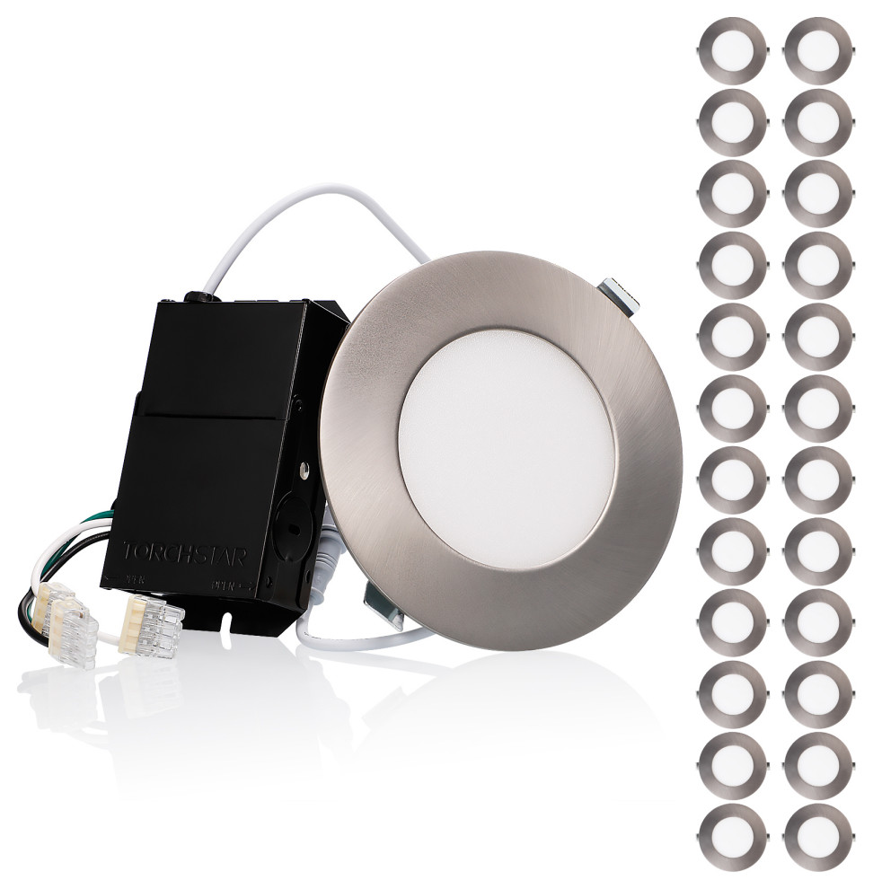 24Pack 4"UltraThin LED Recessed Light With JBox, Satin Nickel, 2700K