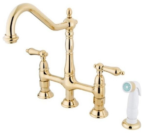 Double Handle Kitchen Faucet in Polished Brass Finish