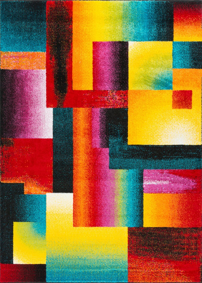 Mondria Contemporary Abstract Multi-Color Rectangle Area Rug, 5' x 7'