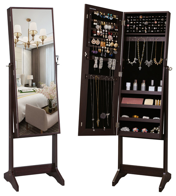 Mirrored Jewelry Armoire Cabinet Free, Oak Standing Mirror Jewelry Armoire