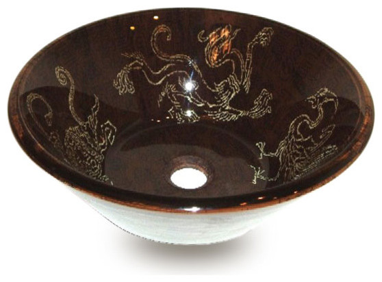 Fontaine Brown Dragon Glass Vessel Sink Set w/ Drain Assembly