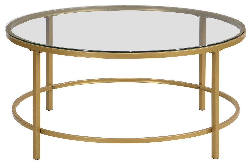 Verazano Glass Top 36" Round Coffee Table, Gold - Contemporary - Coffee ...