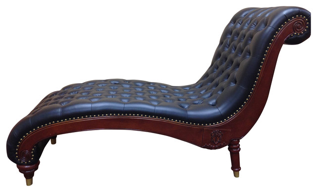 Margaret Tufted Chaise Black, Leather Tufted Chaise