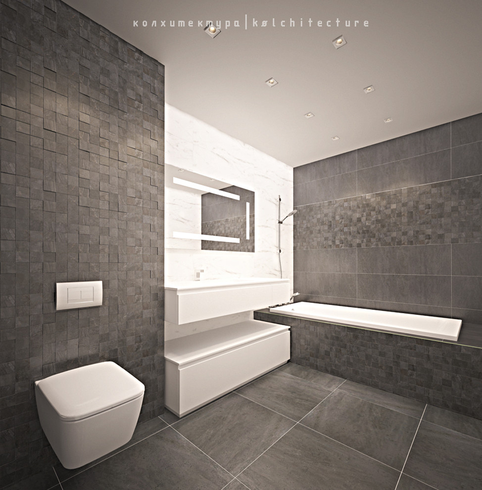 Санузел. Лофт+минимализм. Дизайн трехкомнатной квартиры