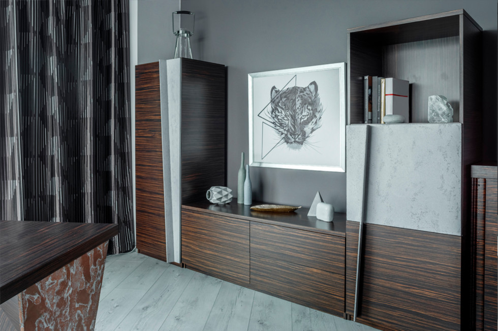 Дизайн кабинета: бетон, эбеновое дерево и шикарный вид из окна