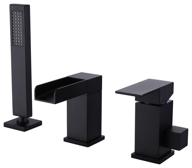 Deck Mounted Bathtub Faucet with Hand Shower Contemporary Tub And