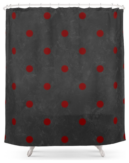 Dark Gray Grunge And Red Polka Dots Shower Curtain Contemporary