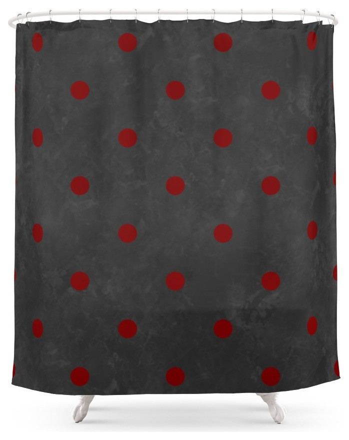 Dark Gray Grunge And Red Polka Dots Shower Curtain Contemporary