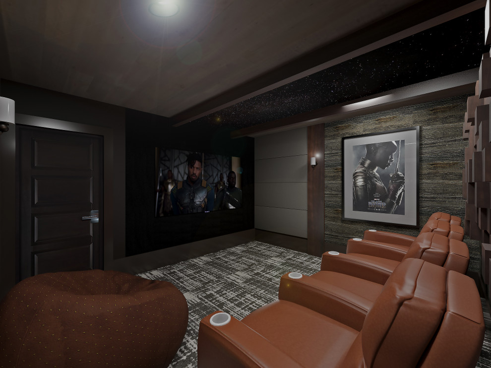 This is an example of a small contemporary home cinema in DC Metro.