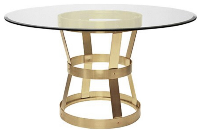 Worlds Away Cannon Dining Table, Round Glass Dining Table Brass Base