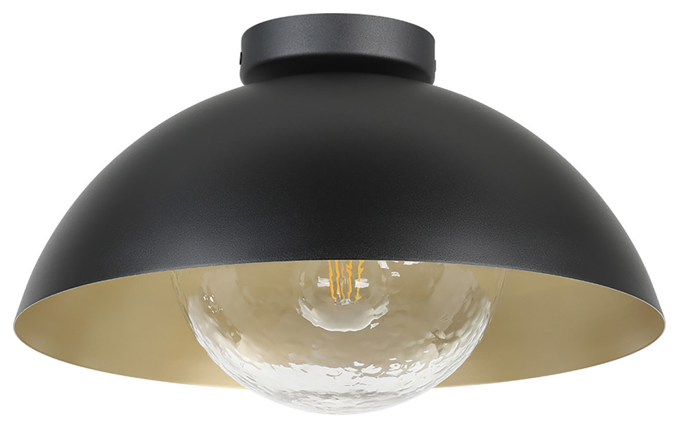 Dyal 1-Light Ceiling Light, Black and Gold Finish Shade, Clear Glass