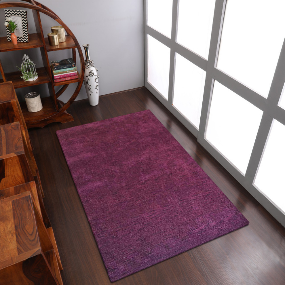Hand Knotted Loom Wool Area Rug Solid Purple, [Rectangle] 5'x8'