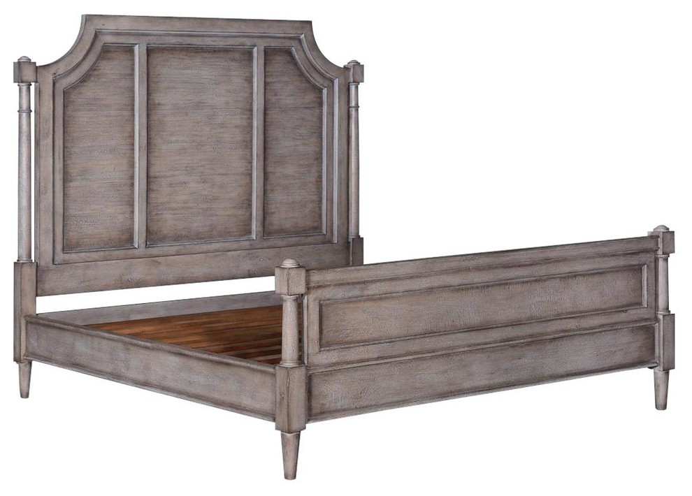 Bed Grayson King Greige Solid Wood Old World Distressing Carved C