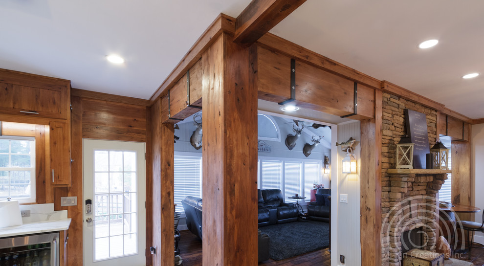 Rustic Hickory Custom Faux Beam with Steel Strapping