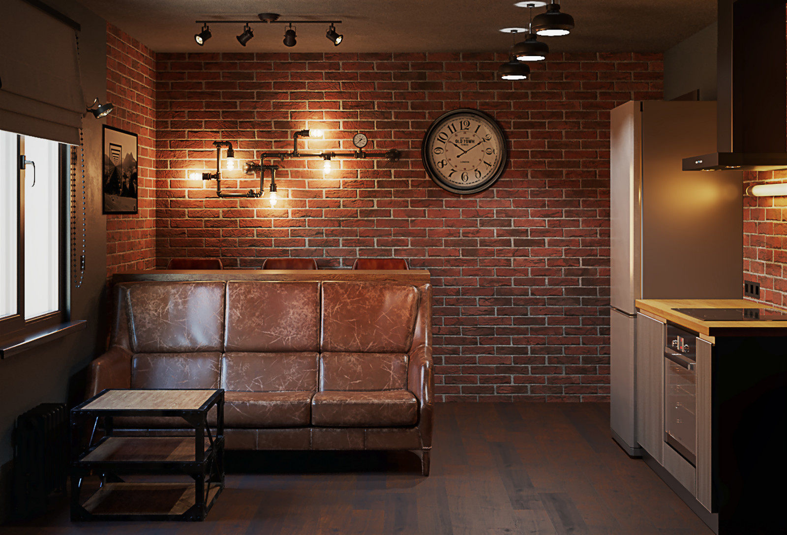 Кухня-гостиная в стиле лофт