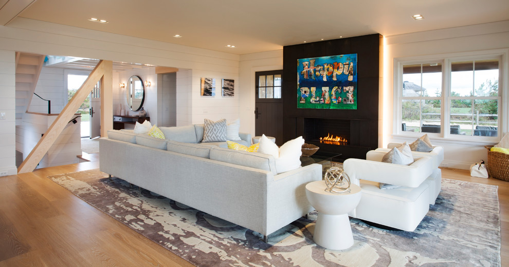 Modern Beach House - Beach style living room photo in Boston