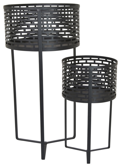 Plutus Brands Metal Plant Stand, Black Metal Set Of 2 - Contemporary ...