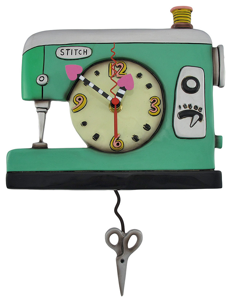 Allen Designs Stitch Sewing Machine Pendulum Wall Clock