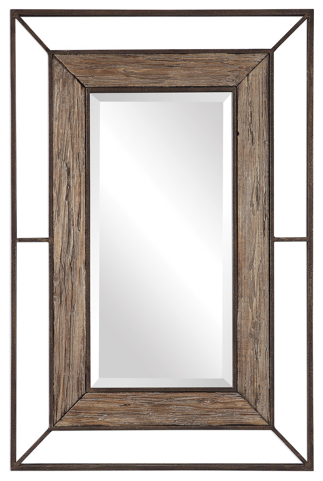 Rustic Open Bronze Wood Large 47" Wall Mirror Classic Contemporary