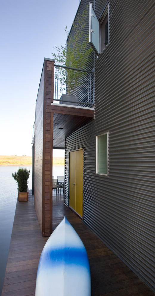 This is an example of a contemporary exterior in Portland with metal siding.