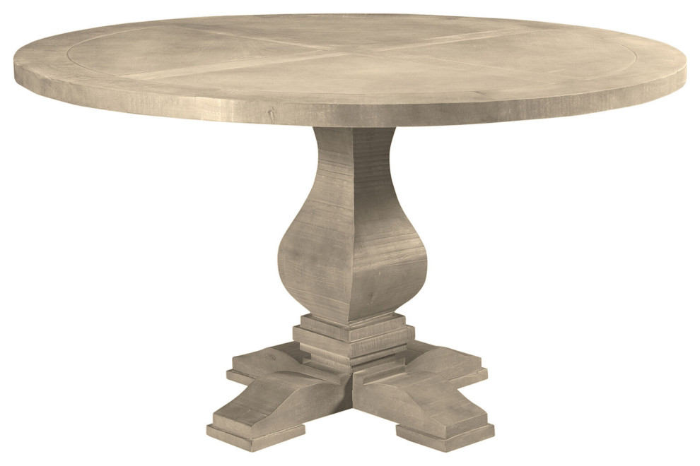 Cimarron 54In. Mango Wood Round Pedestal Dining Table, Washed Wood