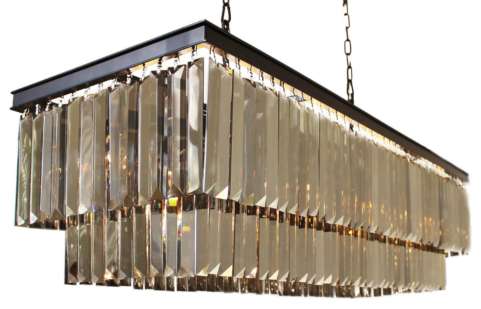D Angelo 40 Smoked Mirrorred Prism, Rectangular Smoke Crystal Chandelier