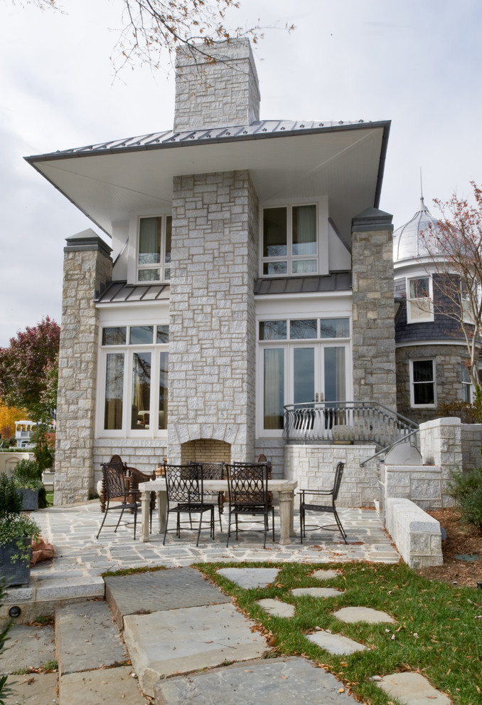 Inspiration for a contemporary exterior in Baltimore with stone veneer.