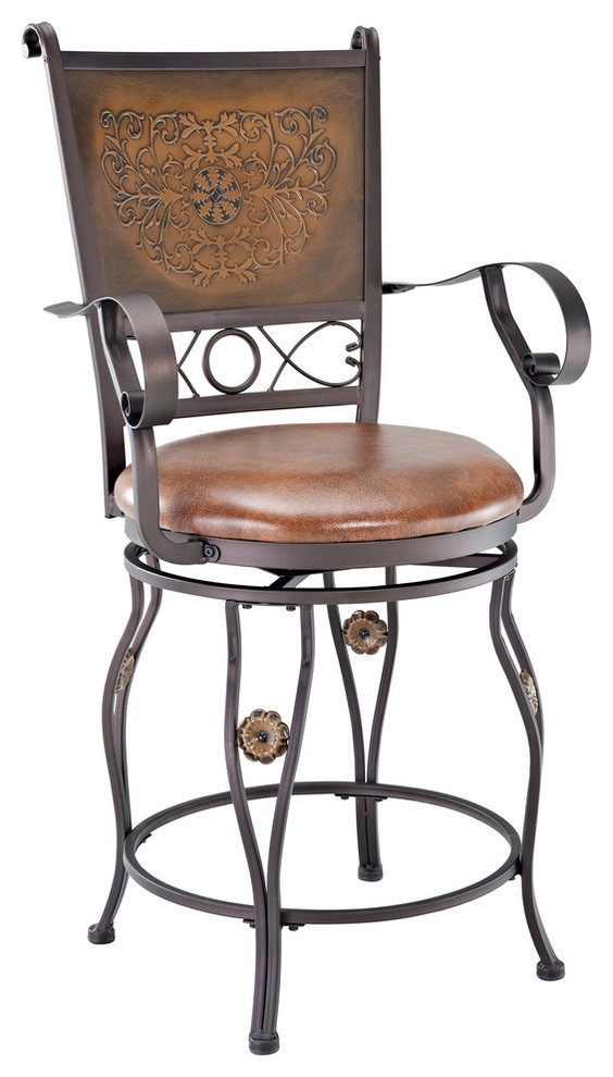 Powell Company Big and Tall Copper Stamped Back Bar Stool With Arms