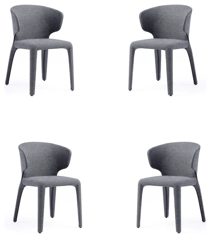 Conrad Woven Tweed Dining Chair, Grey Set of 4 Midcentury Dining Chairs by Skyline Decor