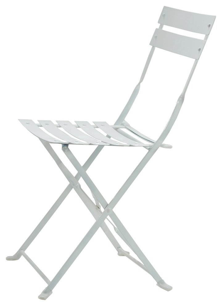 Set of 2 Folding Metal Bistro Chair, White Beach Style Outdoor