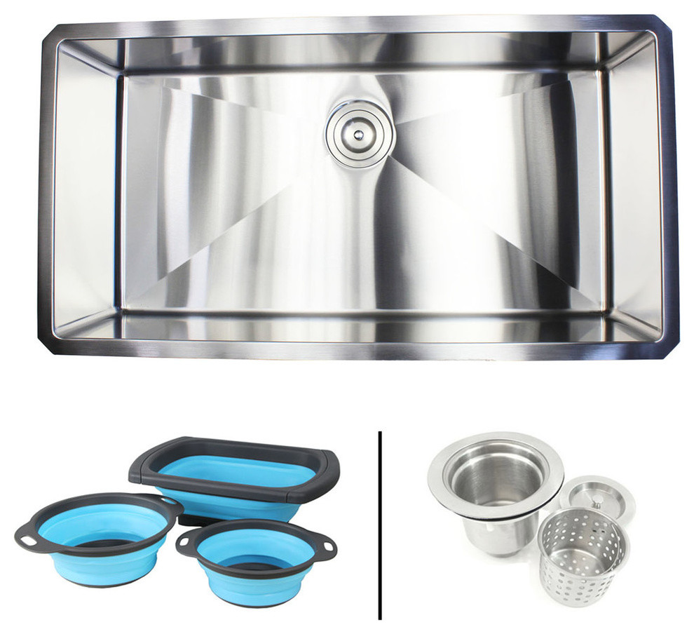 36" Undermount Stainless Steel Kitchen Sink With Silicone Colanders
