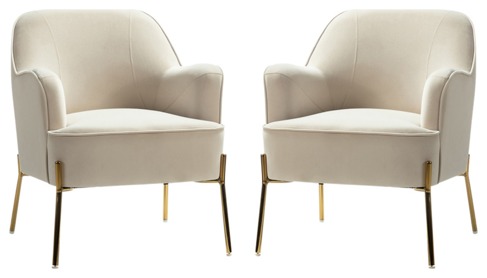 Nora Upholstered Velvet Accent Chair With Golden Base Set of 2, Tan