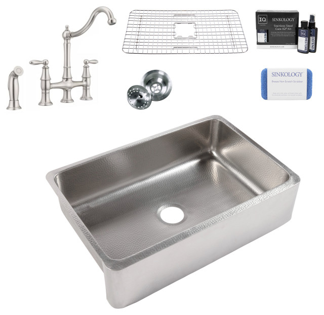 Lange Stainless Steel 32" Single Bowl Farmhouse Kitchen Sink with Bridge Faucet