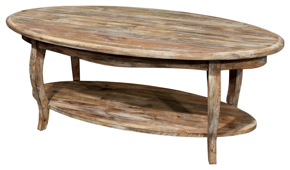 Isaac Rustic Reclaimed Driftwood Oval Coffee Table Farmhouse Coffee