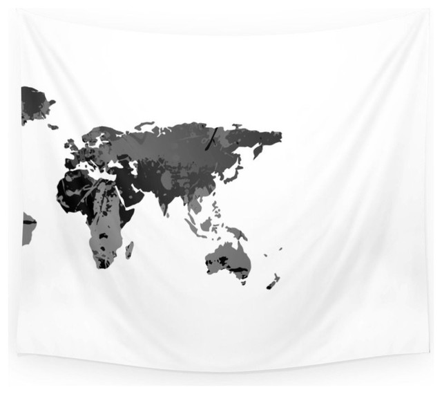 World Map In Black And White Wall Hanging Tapestry - Large: 88 x 104