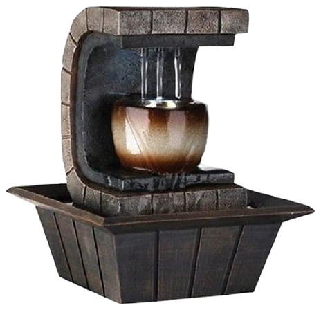 9.75" Indoor Meditation Table Fountain With LED Light - Transitional