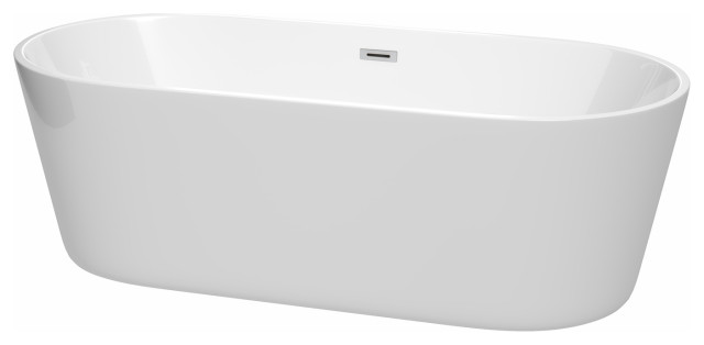 Carissa 71" Freestanding White Bathtub, Polished Chrome Drain and Overflow Trim